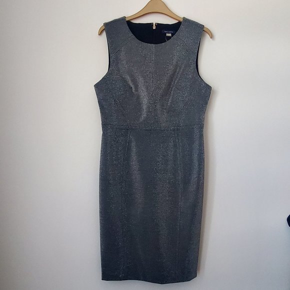 TOMMY HILFIGER Metallic Threads Silver Holiday Party Dress NYE Outfit Fitted 8 - Picture 1 of 9